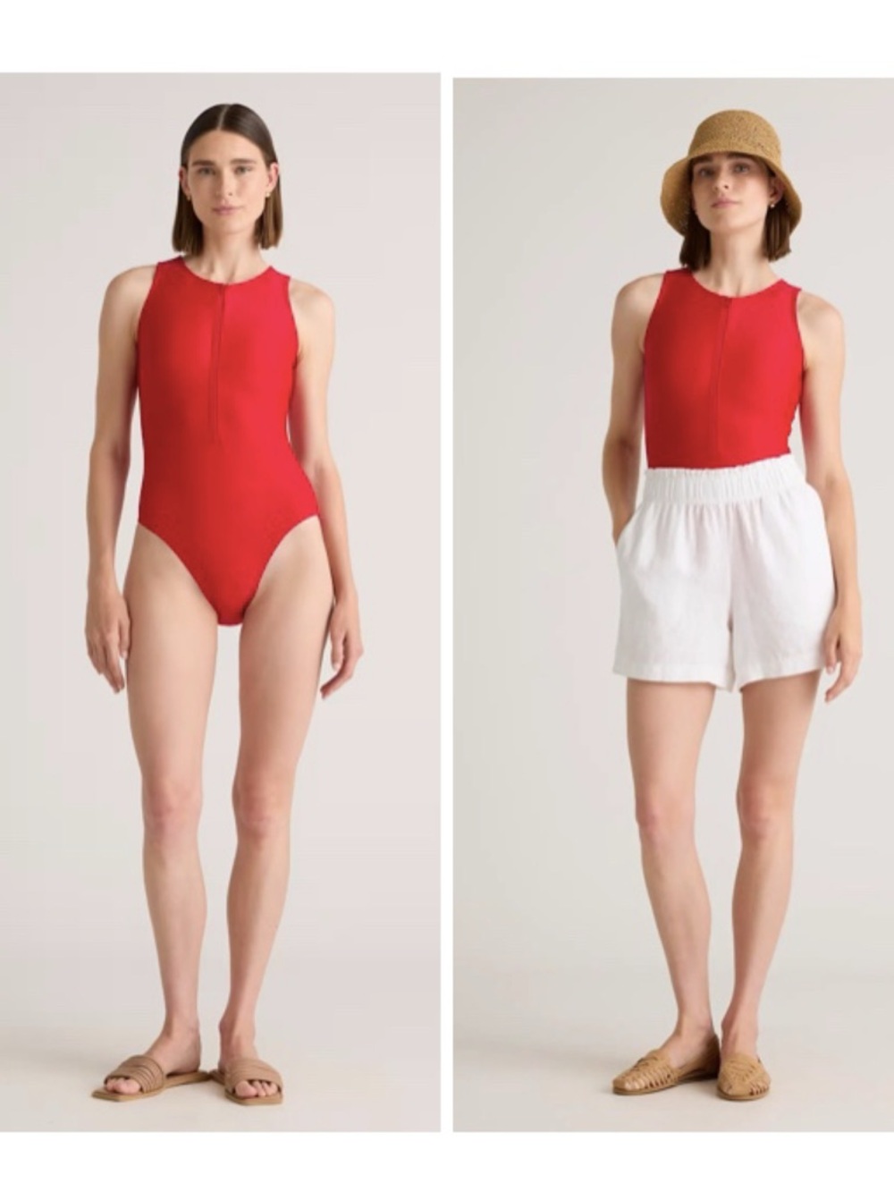NEW Size XS Cherry‎ Red Italian Zip-Front One-Piece Swimsuit Y2K UPF 50